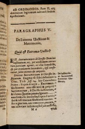 275-288, Paragraphus V. De Extrema Unctione & Matrimonio.