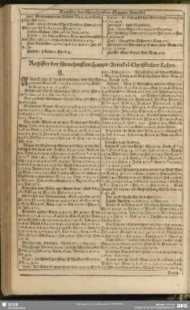 Register der fürnemsten Haupt-Artickel Christlicher Lehre