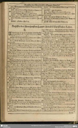 Register der fürnemsten Haupt-Artickel Christlicher Lehre