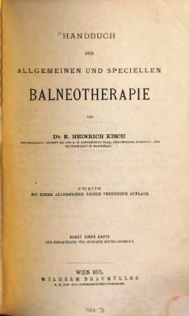Handbuch der allgemeinen und speciellen Balneotherapie