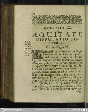 Disputatio XX. De Aequitate Disputatio Posterior