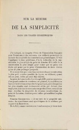 (Opuscules géométriques), [24]. Sur la mesure de la simplicité dans les tracés géométriques