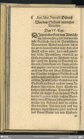 Von dem Ehestand und dessen Ursachen. Das IV. Cap.
