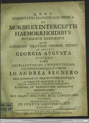 Dissertatio Inauguralis Medica De Morbis Ex Interceptis Haemorrhoidibus Potissimum Rarioribus