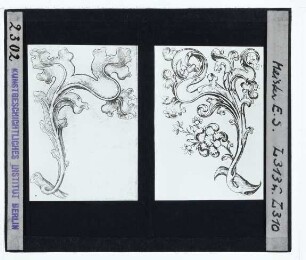 Meister E. S., Gotisches Blatt mit Phantasieblume (L. 310) (Stich),Meister E. S., Gotisches Blatt (mit Zeichen des Meisters W mit der Schlüsselmarke) (L. 313) (Stich) : Kupferstich