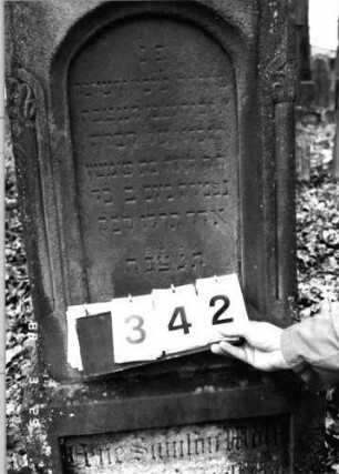 Grabstein 342 (Index: 99904459) Material: Sandstein Maße HxBxT: 127x50x24 cm: Grabstein 342 (Nachholaufnahme)