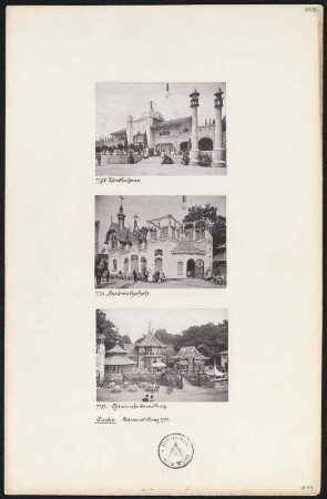 Deutsche Bauausstellung Dresden 1900: Künstlerhaus, Gebäude der Landwirtschaft und chinesische Ansiedlung : Dresden, Stübelallee, 7795 Gebäude der Kunst im Vergnügungseck sowie 7796 Gebäude der Landwirtschaft und 7797 chinesische Ansiedlung
