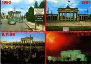 Postkarte zu Brandenburger Tor und Wiedervereinigung