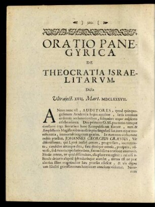 Oratio Panegyrica De Theocratia Israelitarum