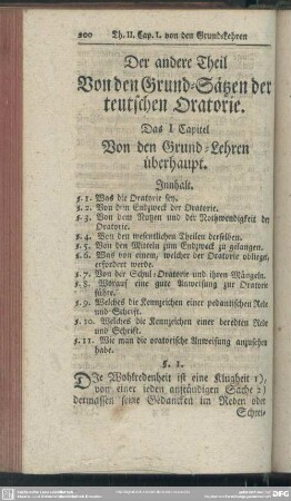 Der andere Theil. Von den Grund-Sätzen der teutschen Oratorie