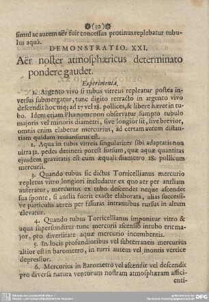 DEMONSTRATIO XXI. Aer noster atmosphaericus determinato pondere gaudet.