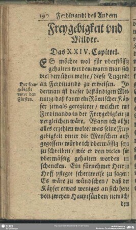 Freygebigkeit und Mildte. Das XXIV. Capittel