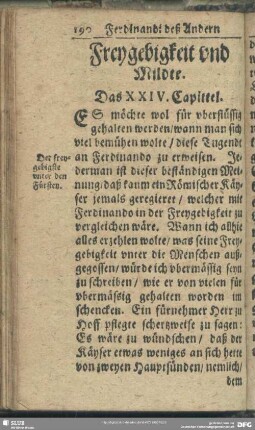 Freygebigkeit und Mildte. Das XXIV. Capittel