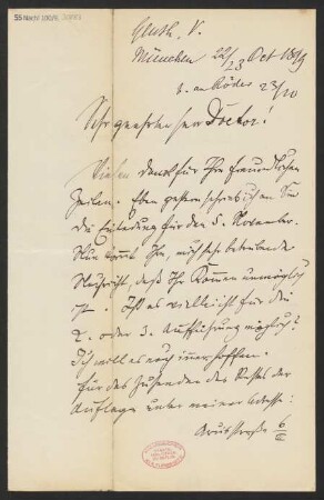 Brief an Ludwig Strecker  und B. Schott's Söhne : 22.10.1899
