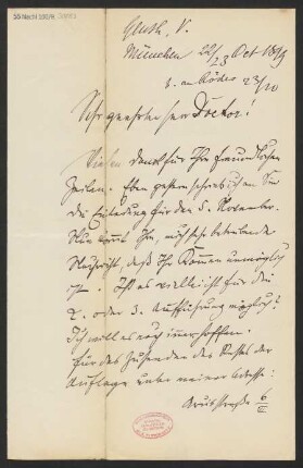 Brief an Ludwig Strecker <senior> und B. Schott's Söhne : 22.10.1899