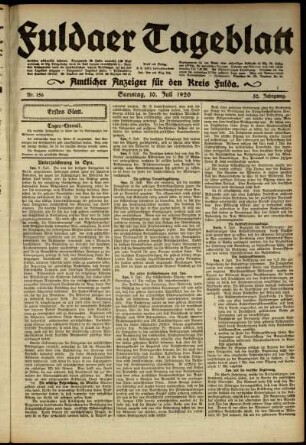 Erste Ausgabe vom Samstag, den 10. Juli 1920.