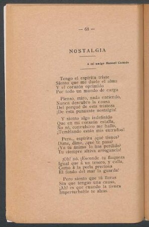 Nostalgia : A mi amigo Manuel Canedo
