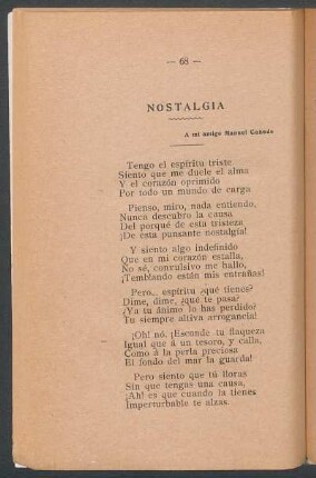 Nostalgia : A mi amigo Manuel Canedo