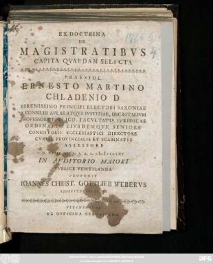 Ex Doctrina De Magistratibvs Capita Qvaedam Selecta