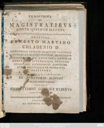 Ex Doctrina De Magistratibvs Capita Qvaedam Selecta
