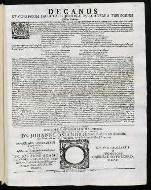 Decanus Et Collegium Facultatis Juridicae, In Academia Tubingensi Lectori Salutem