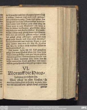 VI. Worauff die Haushaltung zu richten sey.