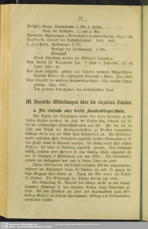 III. Spezielle Mitteilungen über die einzelnen Schulen