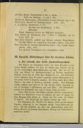 III. Spezielle Mitteilungen über die einzelnen Schulen