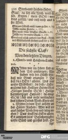 Die sechste Claß/ Von den letzten Dingen.