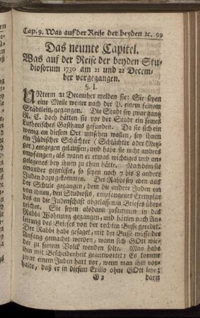 Das neunte Capitel. Was auf der Reise der beyden Studiosorum 1730 am 21 und 22 December vorgegangen.
