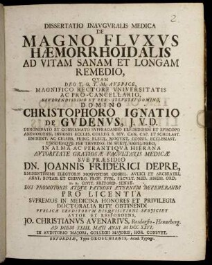 Dissertatio Inauguralis Medica De Magno Fluxus Hæmorrhoidalis Ad Vitam Sanam Et Longam Remedio
