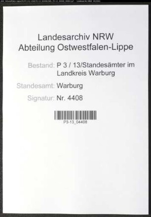 Sterberegister Standesamt Warburg