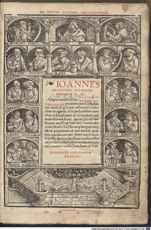 Ioannes Frobenivs Stvdiosis. Omnibvs S.D. Accipito candide lector Erasi Rotterodami, prouerbiorum Chiliadas