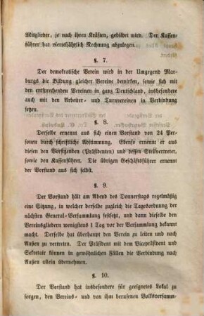 Statuten des demokratischen Vereins (Volksvereins) zu Marburg