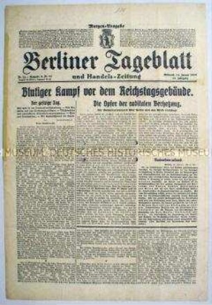 "Berliner Tageblatt" zu den revolutionären Unruhen in Berlin im Januar 1920