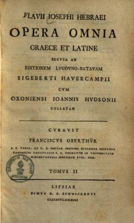 Flavii Iosephi Hebraei Opera Omnia : Graece Et Latine, 2