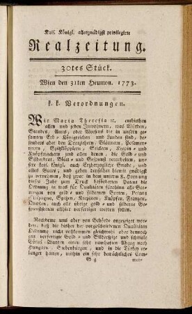 30tes Stück. Wien den 31ten Heumon. 1773.