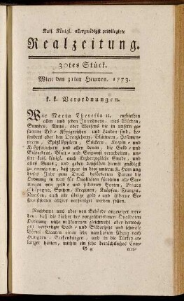 30tes Stück. Wien den 31ten Heumon. 1773.