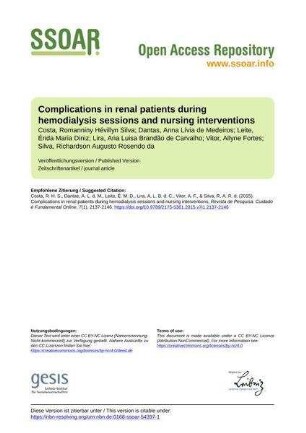 Complications in renal patients during hemodialysis sessions and nursing interventions