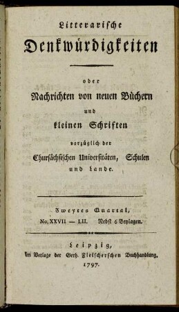 Zweytes Quartal, No. XXVII - LII.