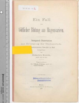 Ein Fall von tödtlicher Blutung aus Magenvaricen