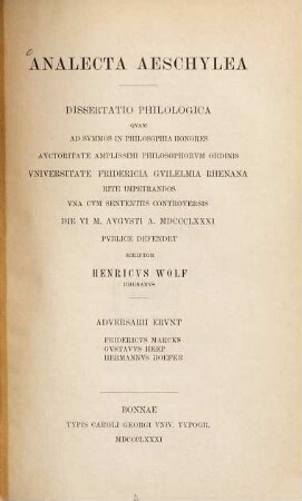 Analecta Aeschylea : Bonner Doctordiss.