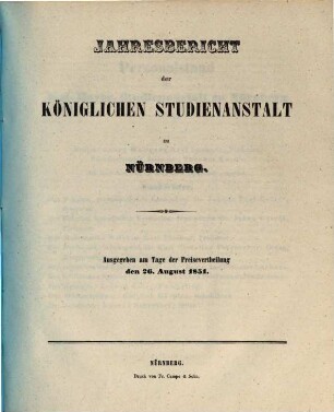 Jahresbericht der Königlichen Studienanstalt zu Nürnberg, 1851