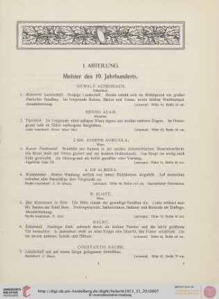 I. Abteilung. Meister des 19. Jahrhunderts (Nr. 1-241)