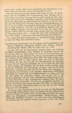 237-239 [Rezension] Mörsdorf, Josef, Gestaltwandel des Frauenbildes und Frauenberufs in der Neuzeit