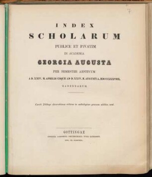 1878_SS: Index scholarum publice et privatim in Academia Georgia Augusta ... habendarum