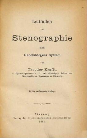 Leitfaden zur Stenographie nach Gabelsbergers System