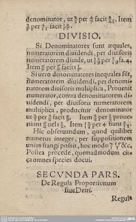 Secunda Pars. De Regua Proportionum siue Detri.