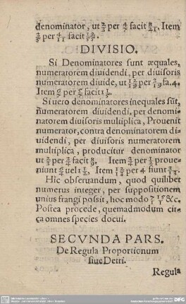 Secunda Pars. De Regua Proportionum siue Detri.