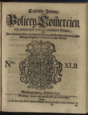 Nro. XLII, Montags, den 14. Octobr 1737